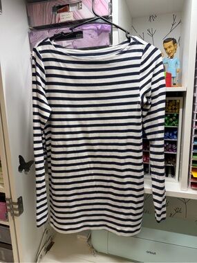 GAP Black & White Striped Long-Sleeve Boatneck Top- Maternity